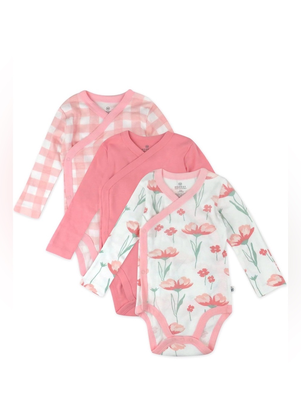 NWT ORGANIC HonestBaby Baby 3-pack Long Sleeve Cotton for Infant Baby Girl